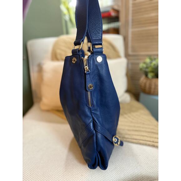 Emma Fox Classic Frame Large Leather Navy Blue Kiss-Lock Shoulder Satchel - Picture 6 of 11